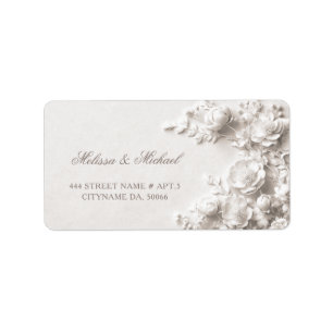 Witte Rozen 3D Bloemen Trouwen Etiket