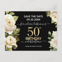 Witte Rozen 50e Verjaardag Save the Date Postkaart