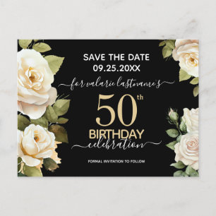 Witte Rozen 50ste Verjaardag Save the Date Postkaa Briefkaart
