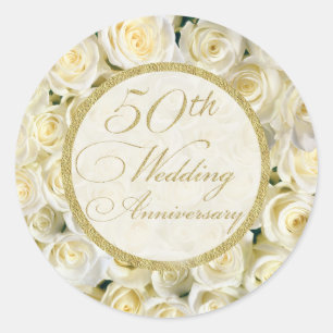 Witte rozen 50th Wedding Jubileum Ronde Sticker