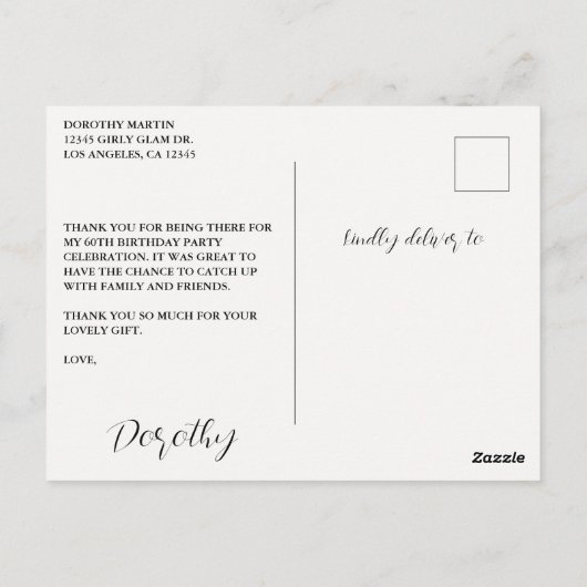 witte rozen 60e verjaardag Dank u Briefkaart (Achterkant)