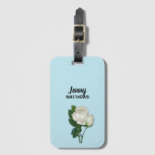  witte rozen aangepaste naam op blauw bagagelabel (Voorkant (verticaal))