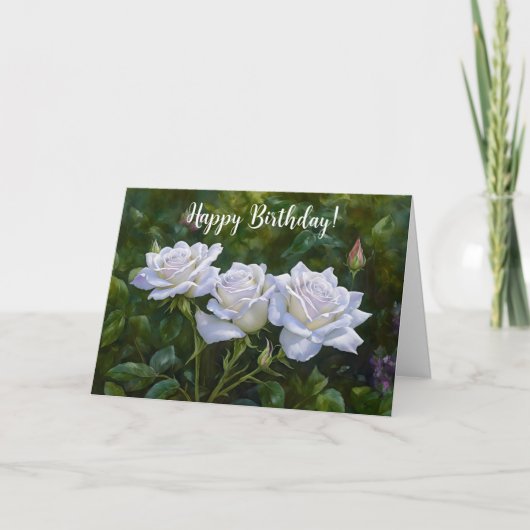  witte rozen Art Birthday Kaart (Voorkant)