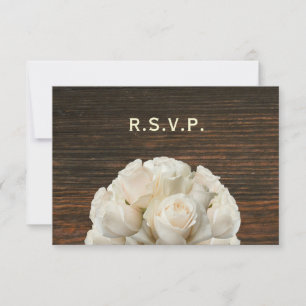 Witte Rozen & Barnwood Rustieke Bruiloft RSVP Kaartje