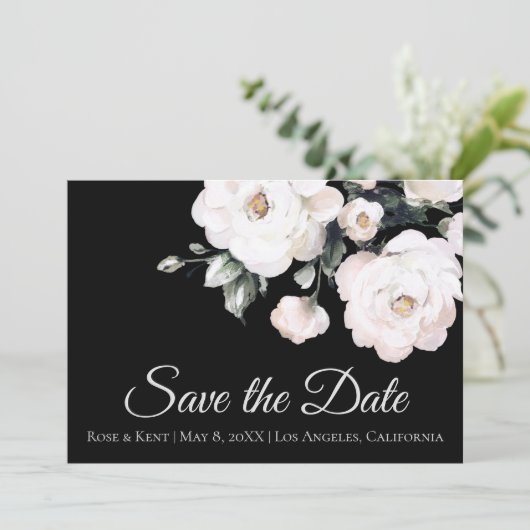 Witte rozen | Black Save The Date (Staand voorkant)