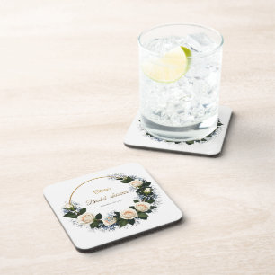 Witte rozen & blauwe baby's adem  bier onderzetter