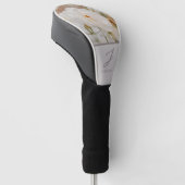 Witte rozen bloem foto met monogram en naam golfheadcover (Schuin)
