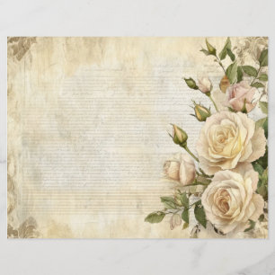 Witte Rozen Bloem Vintage Antiek Papierblad