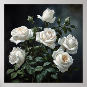 Witte Rozen Bloemen Art Print Poster