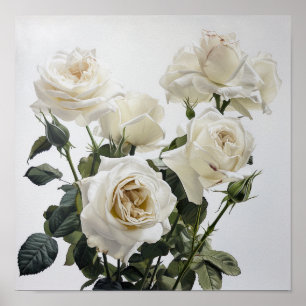 Witte Rozen Bloemen Art Print Poster