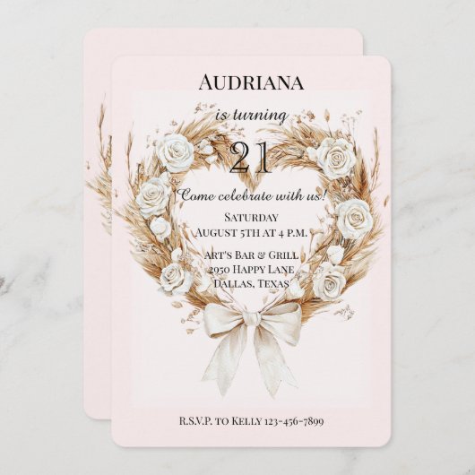 Witte Rozen Bloemen Hart Boog Verjaardag Kaart (Voorkant / Achterkant)