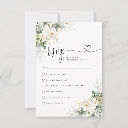 Witte Rozen Bloemen Huwelijk RSVP Kaart (Voorkant)