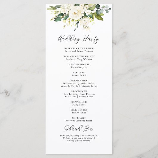 Witte Rozen Bloemen Trouwprogramma Programma (Achterkant)