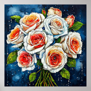 🌼 Witte Rozen Bloemstuk Elegante Interieur Poster
