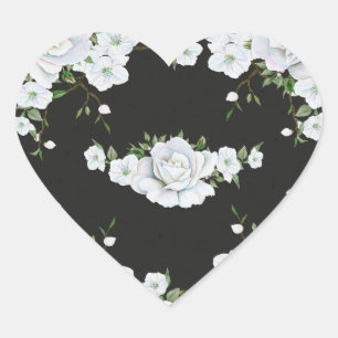 Witte Rozen Bloemstuk & Houtskoolgrijs Elegant Bru Hart Sticker