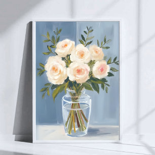 Witte Rozen Boeket Elegante Waterverf Bloemen Poster