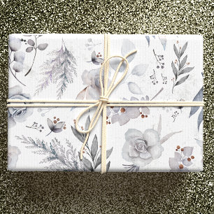 Witte Rozen & Botanicals met Pastel Peach & Blue Inpakpapier Vel