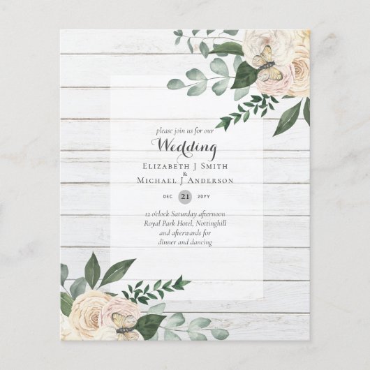 Witte rozen bruidsrozen Weddenschappen Uitnodiging Flyer (Voorkant)