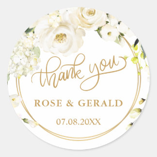 Witte rozen bruiloft Dank je klassieke ronde teken Sticker