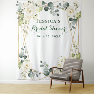Witte Rozen Bruiloftsshower Chic Fotohokje Achterg Wandkleed