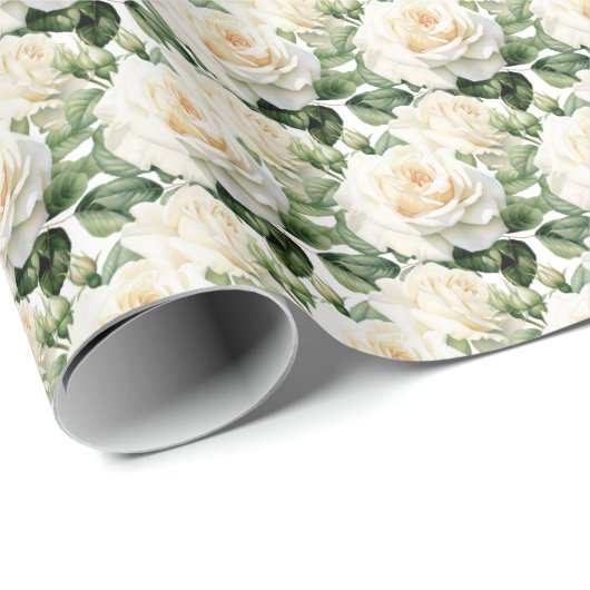 Witte rozen cadeaupapier (Rol Hoek)