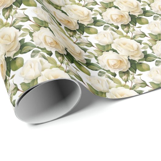 Witte Rozen Cadeaupapier (Rol Hoek)
