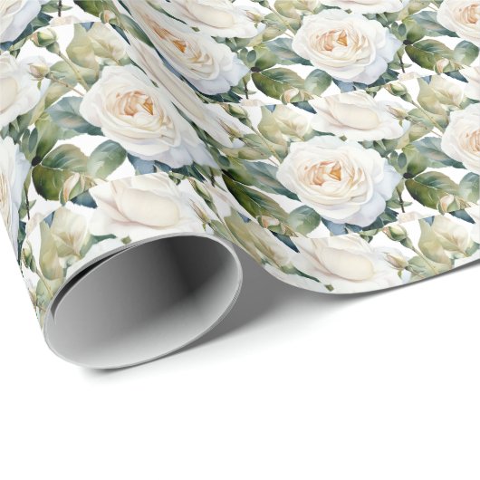 Witte rozen cadeaupapier (Rol Hoek)