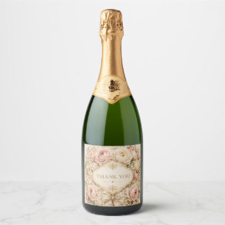 Witte Rozen Champagne Fleslabel Antiek Sparkling Wijnetiket