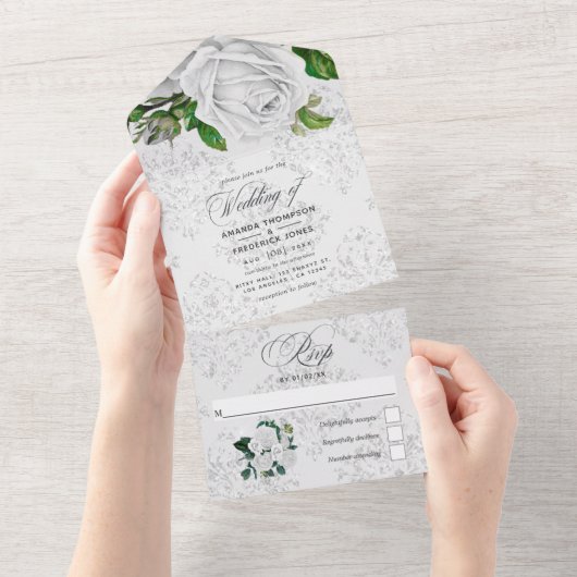  witte rozen die allemaal in één uitnodiging binde (Afscheurbaar)