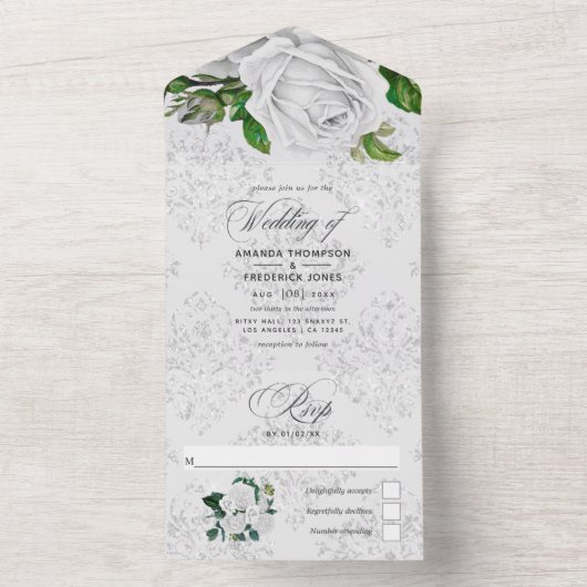  witte rozen die allemaal in één uitnodiging binde (Binnen)