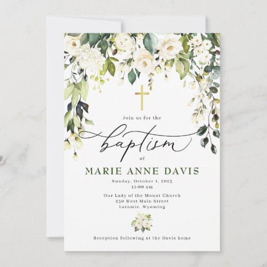 Witte Rozen Doop Uitnodiging (Voorkant)