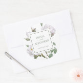 Witte Rozen Elegant Bloemen Bruiloft Ronde Sticker (Envelop)