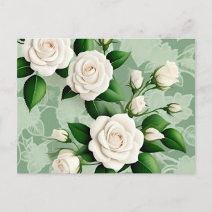 Witte rozen Elegant op groen Briefkaart