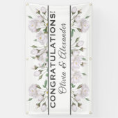 Witte Rozen Elegante Bloemen Bruiloft Banner (Verticaal)