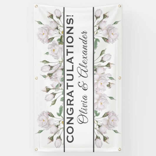 Witte Rozen Elegante Bloemen Bruiloft Banner (Verticaal)