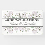 Witte Rozen Elegante Bloemen Bruiloft Banner (Horizontaal)