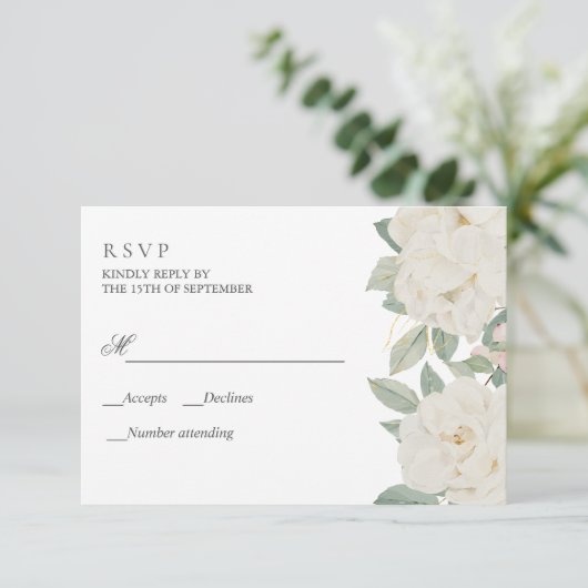WITTE ROZEN ELEGANTE Botanische BRUILOFT RSVP (Staand voorkant)