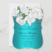 Witte rozen en Aqua Wedding Kaart (Voorkant)