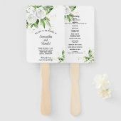 Witte Rozen en Baby's Breath bruiloft programma Handwaaier (Voorkant en achterkant)