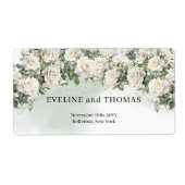 witte rozen en groen gebladerte bruiloft etiket (Voorkant)