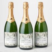 witte rozen en groen gebladerte bruiloft sparkling wijnetiket (Flessen)