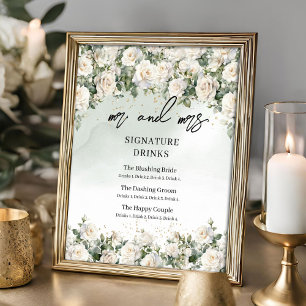 witte rozen en groen Signature drinken Poster