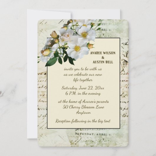 Witte rozen en groene Lijst Kaart (Voorkant)