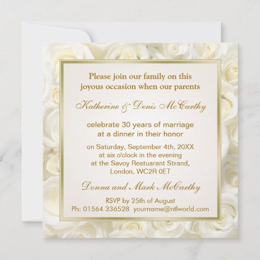 Witte rozen en hart 30e Jubileum voor bruiloft Kaart (Achterkant)