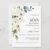 Witte Rozen en Hydrangeas Elegant 40e verjaardag Kaart (Voorkant)