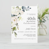 Witte Rozen en Hydrangeas Elegant 40e verjaardag Kaart (Staand voorkant)