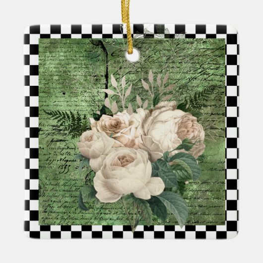  witte rozen en kastdroog keramisch ornament (Voorkant)