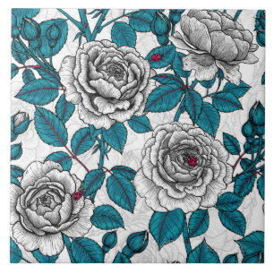 Witte rozen en ladybugs tegeltje