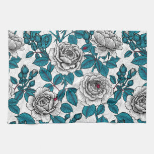 Witte rozen en ladybugs theedoek