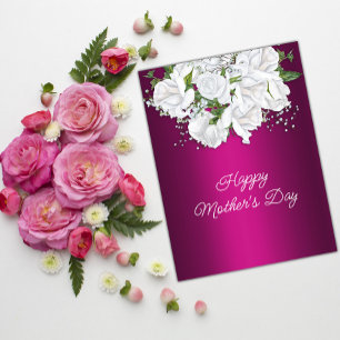 Witte rozen en lichtroze Moederdag Briefkaart